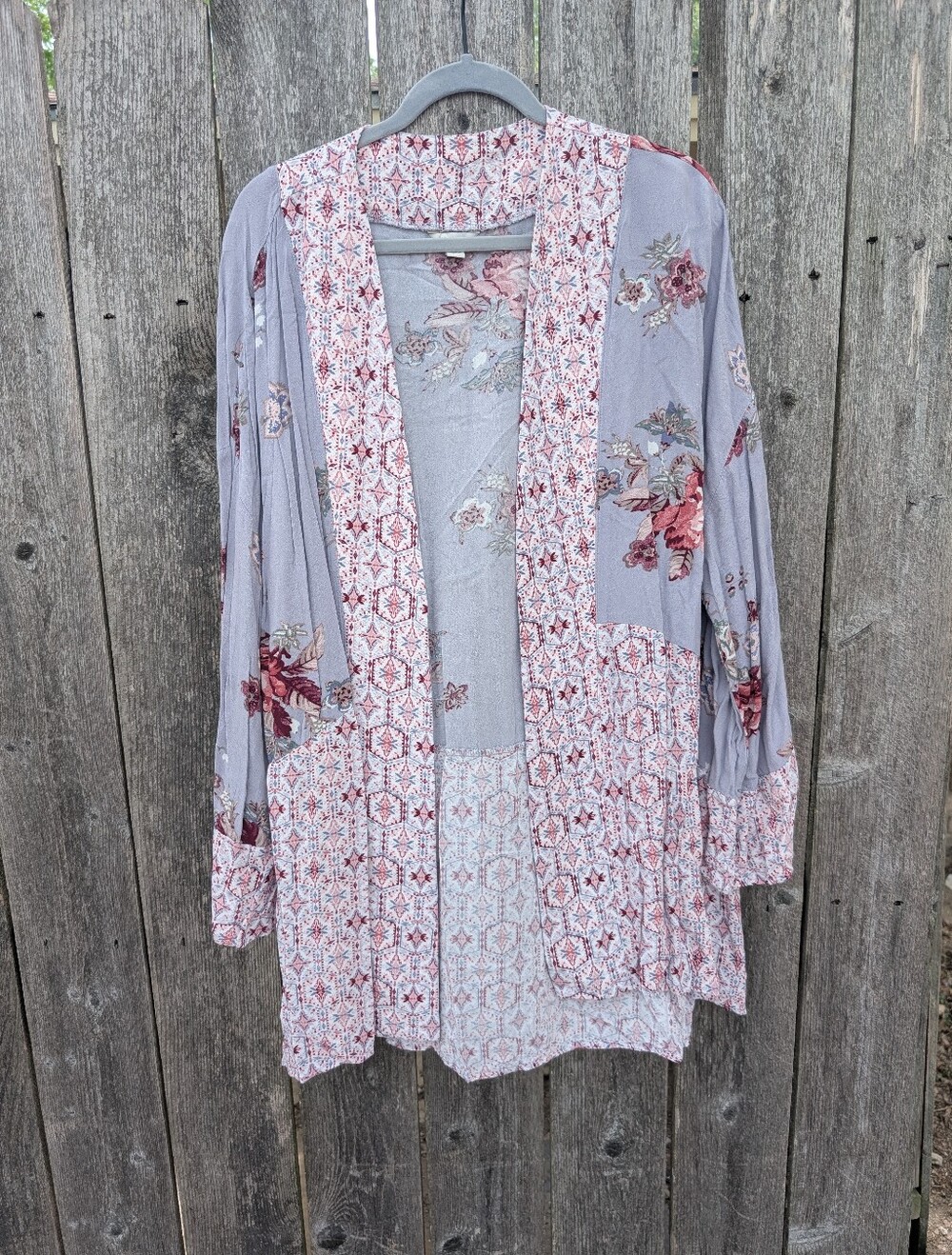 Floral Patchwork Open Cardigan - Lavender Pink Mix